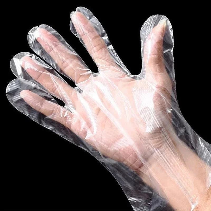 Priehľadné jednorazové rukavice bez latexu na varenie a upratovanie