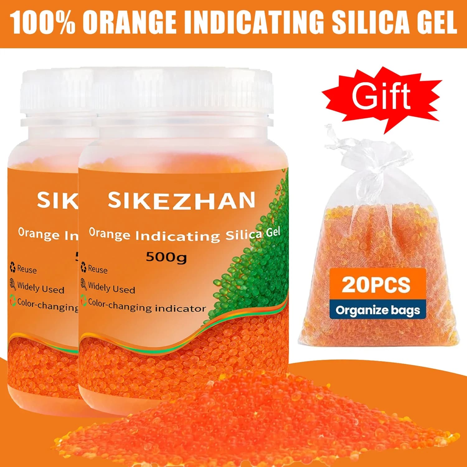 Indikačný silikagél pohlcovač vlhkosti 1000 g modrý/oranžový s 20 vrecúškami
