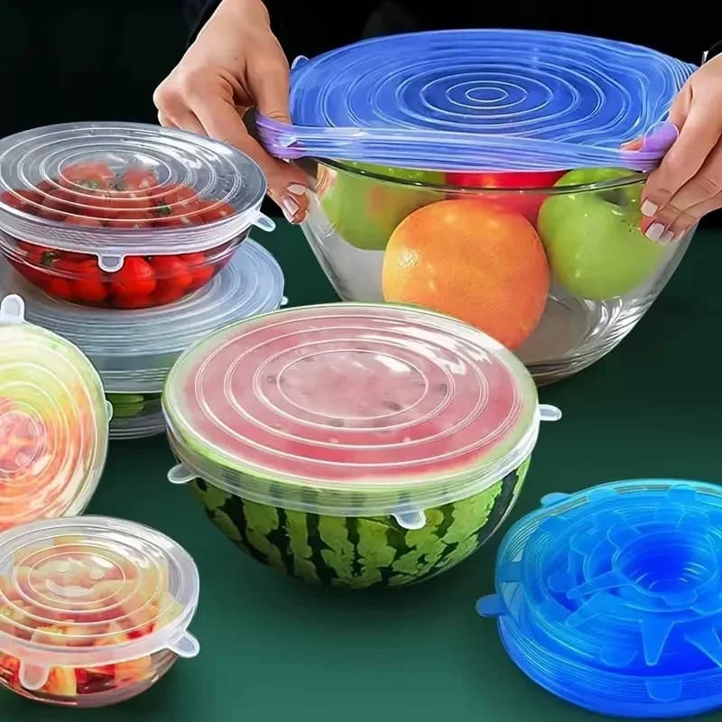 Silikónové elastické viečka na potraviny, 6 ks