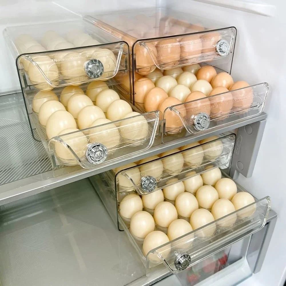 Priehľadný dvojposchodový box na vajíčka so zásuvkou a časovou stupnicou